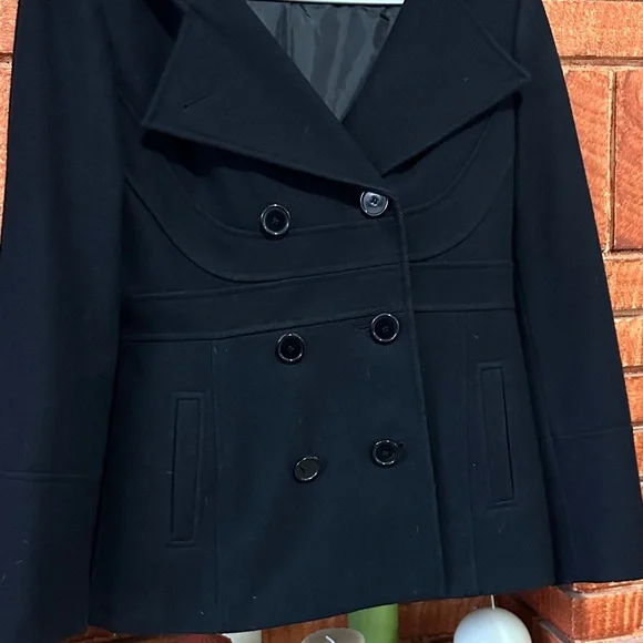 Giacca women's black wool pea coat - Picture 3 of 8